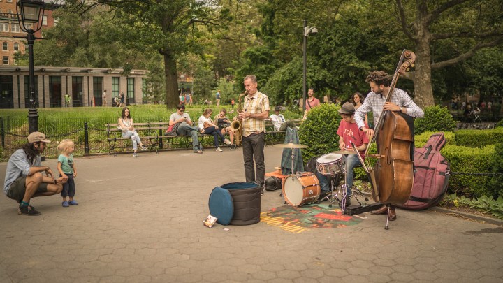 jazz trio and audience